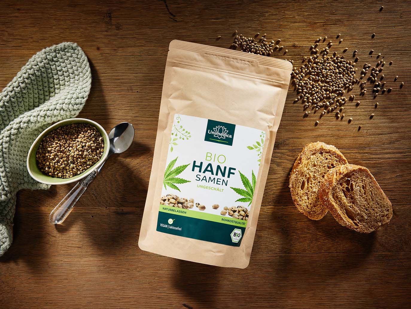 Graines de chanvre biologiques - non décortiquées - naturelles - 500 g - Unimedica